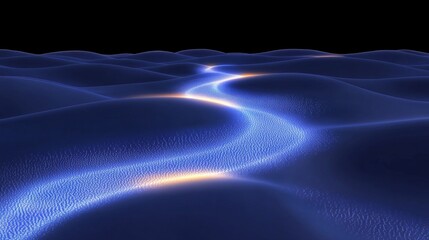 Canvas Print - Abstract Digital River Flowing Through a Glowing Path Across Sandy Terrain in a Modern Landscape