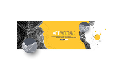 Wall Mural - Abstract wireframe art with digital mesh and geometric design. Modern science or technology background. Vector