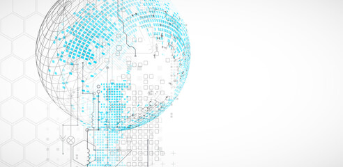 Wall Mural - Science and technology background using hexagon and sphere shapes. Vector.