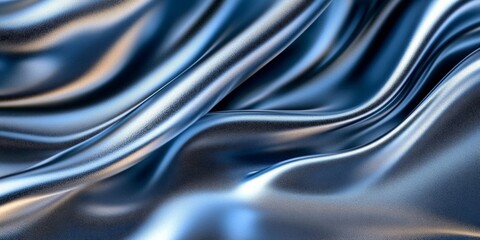 Canvas Print - Elegant Silver and Blue Metallic Fluid Gradient Background with Shiny Fabric Texture and Curves