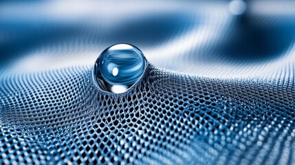 Canvas Print - Mesmerizing Fluidity of Water Droplets on a Sleek Mesh Fabric with Metallic Texture and Reflections