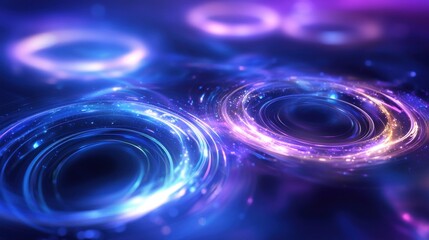 Wall Mural - Laser coherence rings swirling spiral patterns electromagnetic energy waves blue purple cosmic space abstract physics visualization optical interference