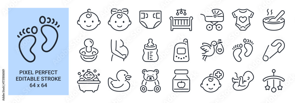Baby care editable stroke outline icon isolated on white background ...
