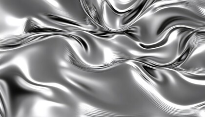 Canvas Print - Elegant Curvy Abstract Forms on a Smooth Liquid Chrome Metal Surface with a Shiny Silver Background