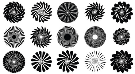 Wall Mural - Collection of abstract spiral patterns in black and white color scheme