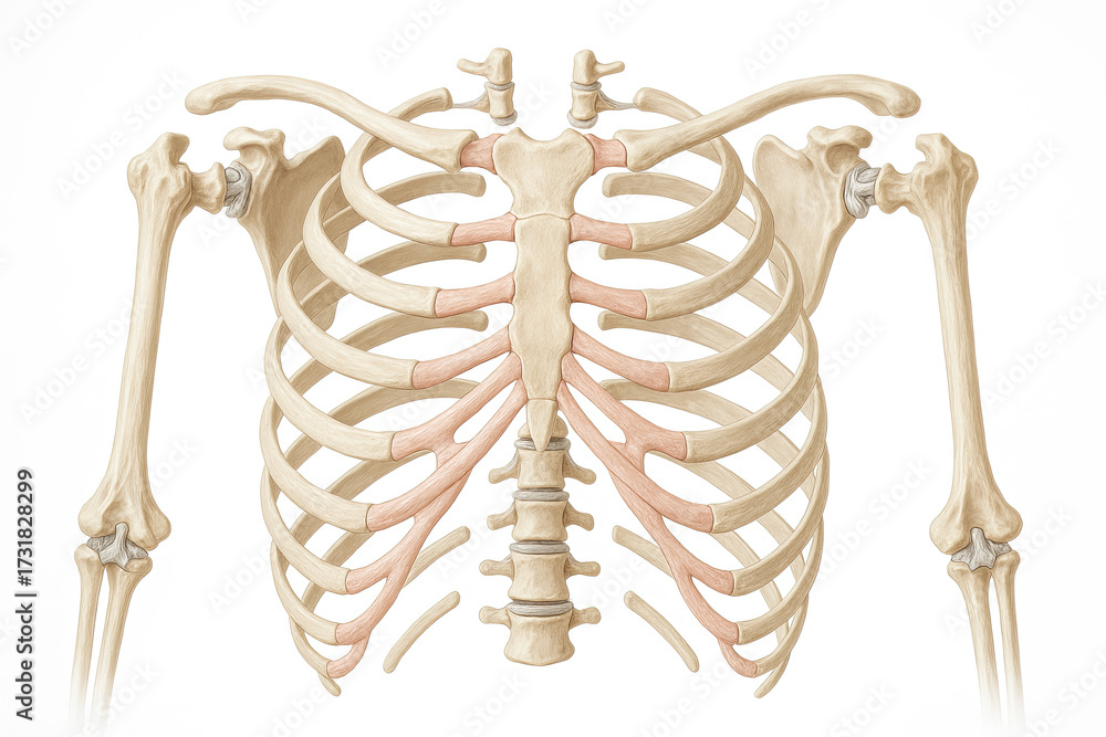 Illustration Stock Anatomical illustration of the human rib cage and ...