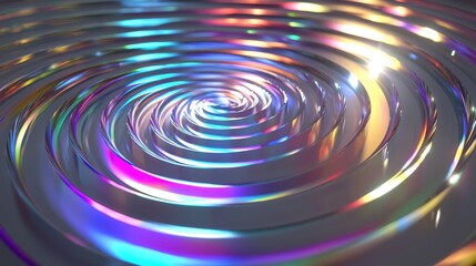 Laser interference patterns creating vibrant diffraction ring patterns with spiral rainbow spectrum light waves in optical glass surface reflection demonstration