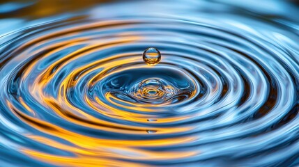 Laser interference patterns create diffraction coherence bands in water droplet concentric ripples with blue orange light waves optical physics phenomenon abstract