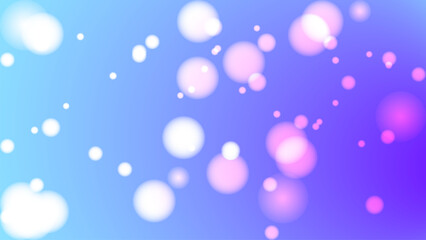 Colorful bokeh lights on gradient blue and purple background create dreamy and vibrant atmosphere. soft, blurred circles in pink and white add whimsical touch