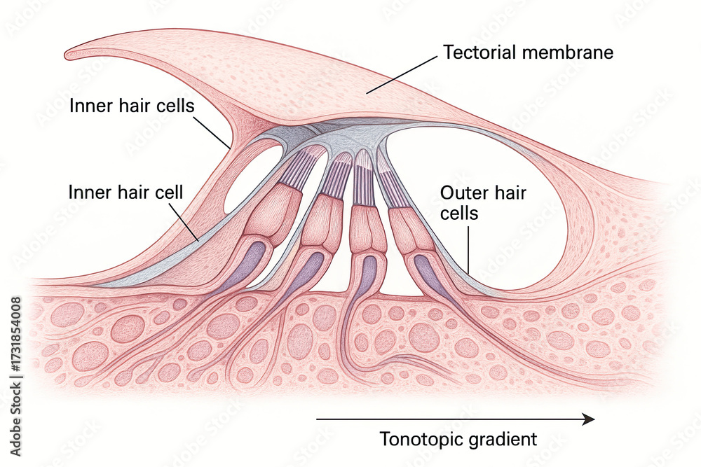 Ilustración de Stock Diagram of the Organ of Corti showing inner and ...