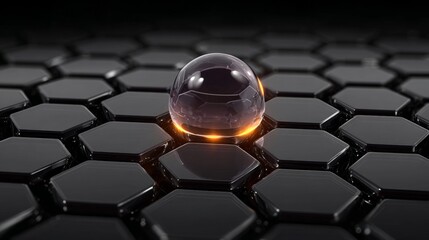 Wall Mural - Dynamic Structure with Glossy Dome on Dark Geometric Pattern, Abstract Technology Background Design