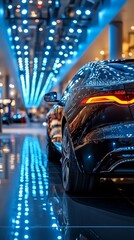 Wall Mural - A modern car in a brightly lit showroom is suitable for advertising premium cars and interior design.