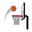 © juli - A basketball in mid-air, arcing towards a basketball hoop and net, ready to score.