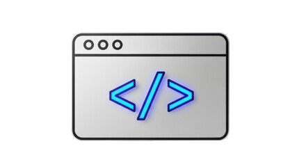 Isolated coding illustration with brackets, angled slash, and rounded window frame design