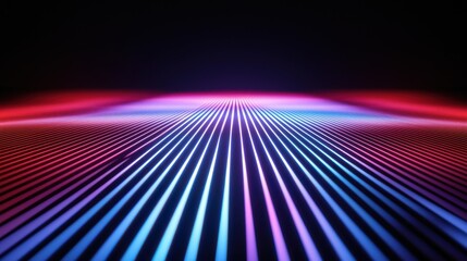 Laser interference patterns creating vibrant light wave diffraction spectrum with colorful parallel lines radiating from central point on dark background