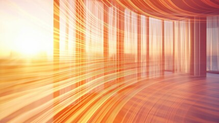 Laser interference patterns creating stunning diffraction light effects with geometric precision in warm orange golden tones through digital room space
