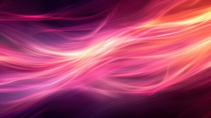 Laser interference patterns create vibrant diffraction light bands flowing in smooth waves across purple pink orange spectrum digital abstract background