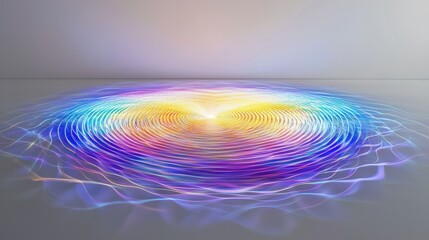 Light interference rings laser diffraction concentric circular patterns rainbow spectrum colors neutral background optical physics wave phenomenon