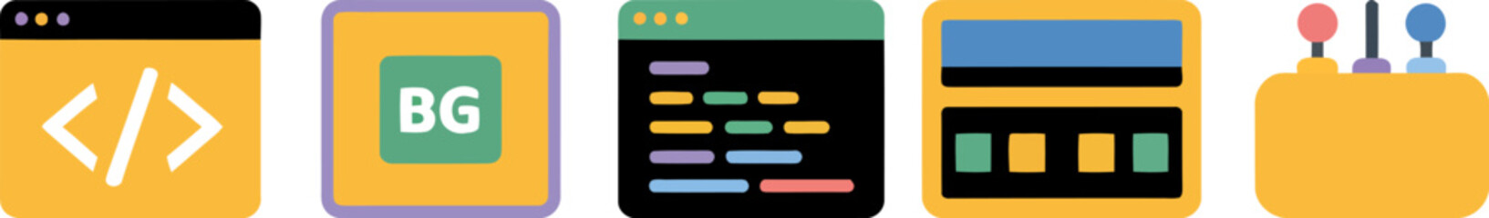 Development Tools and Programming Interface with colorful Icons Representation
