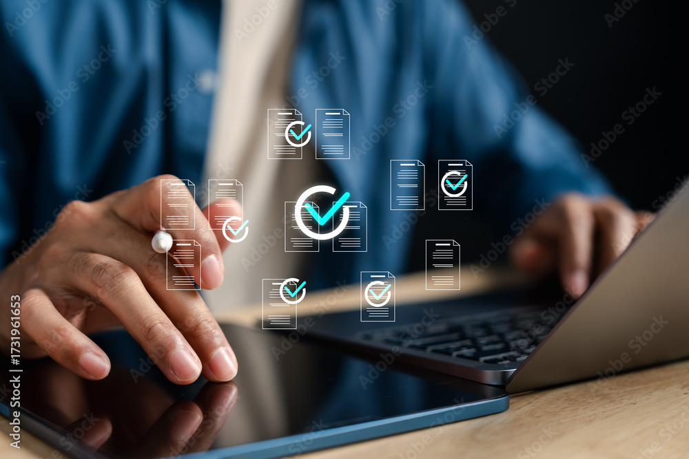 Document checklist and digital online form electronic approval Stock ...
