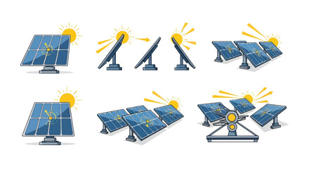 Collection of Solar Panels Generating Clean Energy with Sun.