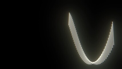 Wall Mural - White Abstract Particles Flowing in Twisted Curved Wave Formation with Soft Glow and Black Background with Subtle Chromatic Aberration. ProRes.