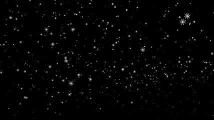 Wall Mural - Beautiful loop falling moving white snowflakes particles animaiton on black abstract Background.
