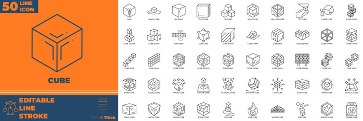 Cube Line Icon Set.