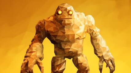 Animated stone creature in a digital environment with glowing eyes