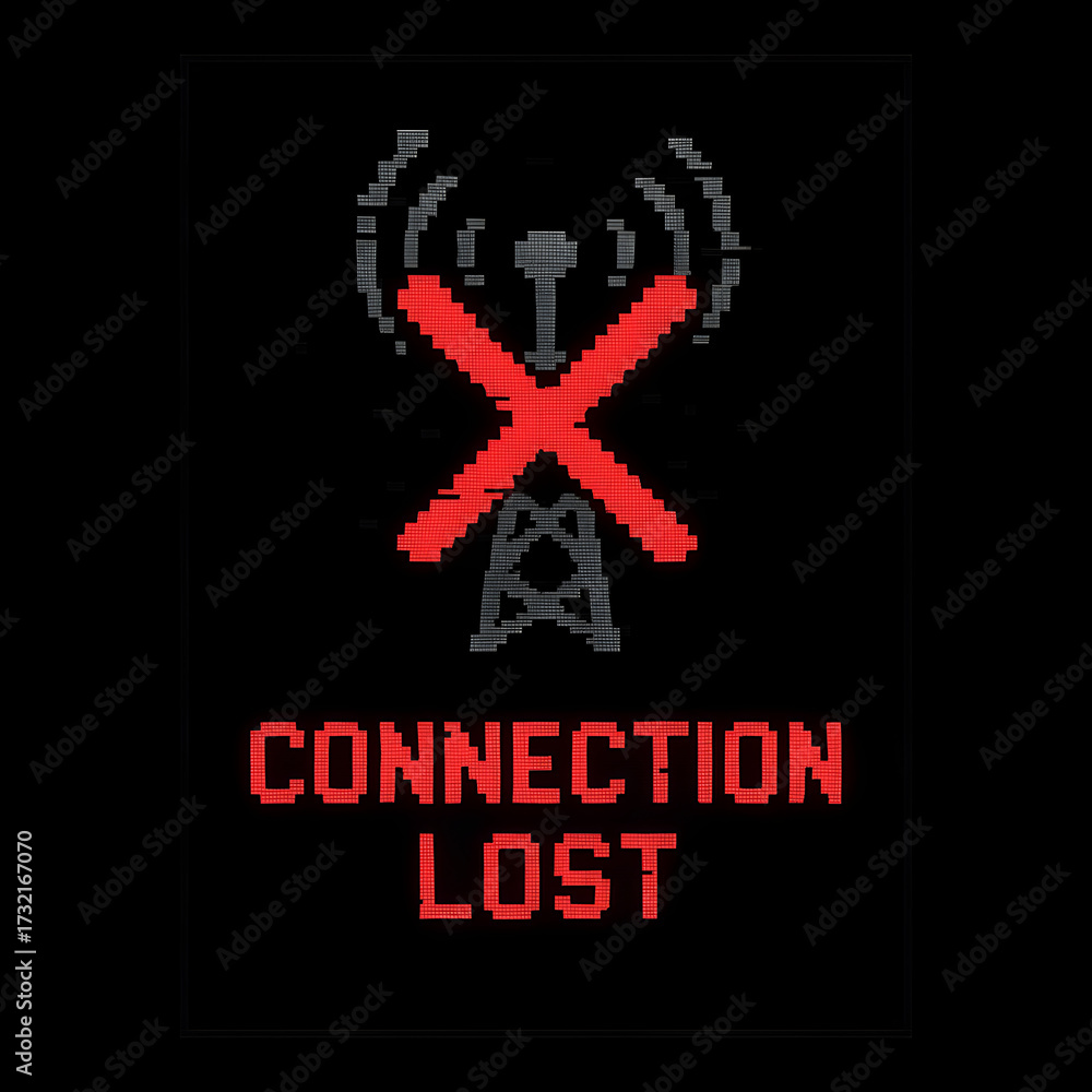 Pixel digital warning screen displaying a lost connection alert with ...