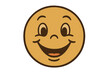 © Fabian - Vintage retro cute emoticon with a happy smiling face. Vector emoji icon. Old classic 70s groovy cartoon mascot illustration. Joyful positive emotion. Good mood logotype.