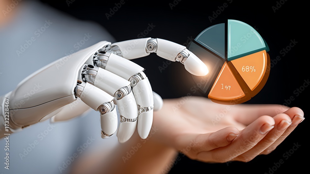 Robotic Hand Interacting with Data Visualization to Represent Business ...