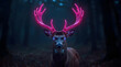 © Juan - Illuminated Deer in Enchanted Forest: A majestic deer with radiant, neon antlers and glowing eyes stands amidst the mystical darkness of an enchanting forest, bathed in an ethereal glow.