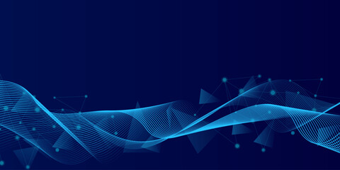 Wall Mural - Abstract futuristic technology concept. Gradient digital blue background with wave lines and plexus lines of big data analysis.