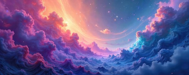 Wall Mural - Ethereal, iridescent swirls of vibrant color paint a dreamy, mystical landscape Perfect for fantasy, magic, and otherworldly themes , background, aurora