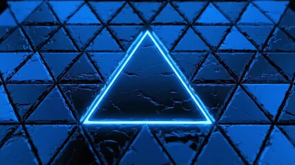 Wall Mural - A glowing blue triangle centered on a geometric, textured, triangular pattern.