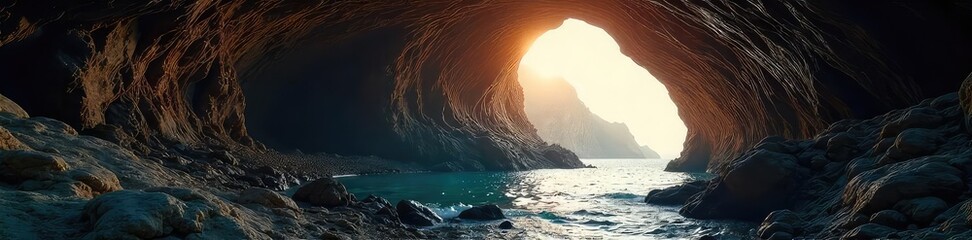Wall Mural - serene underground cave opening, bathed in soft light, inviting contemplation and inner peace perfec