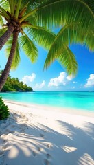Wall Mural - sun-drenched white sand beach with turquoise water, lush palm trees swaying gently in the tropical b