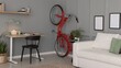 © New Africa - Red bicycle and stylish furniture near grey wall indoors