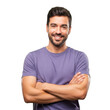 © Muksuda - Confident bearded man with arms crossed smiling warmly against a simple backdrop isolated on transparent background