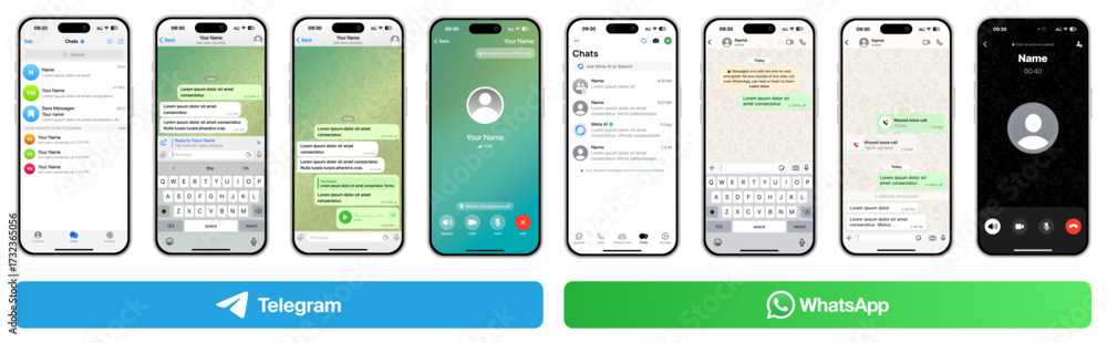 Telegram and WhatsApp messenger UI template 2025 update on iPhone 17 ...