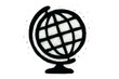 © Maud - Spray painted graffiti globe icon. Urban street art world symbol. 90s vintage grunge stencil. Aerosol sprayed planet earth illustration. Global travel sign. Vector doodle.
