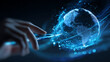 © raseldesigner93 - Human finger interacting with glowing digital earth network globe technology