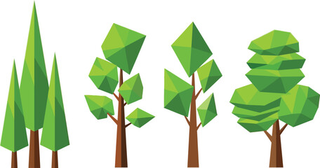 Trees. Low poly green trees editable vector illustration icon set