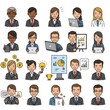 © Omar - Diverse cartoon business professionals illustrating various office roles, technology, and idea generation for modern corporate and professional development themes
