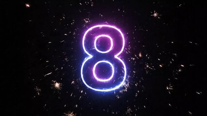 Neon Glowing Countdown from 10 to 8 3d Animation Video