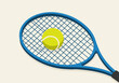 © David - Tennis action with yellow ball on blue racket indoor setting graphic perspective