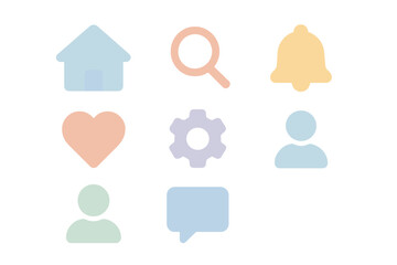 Modern user interface icons for web and mobile applications including home search notification settings profile and message