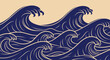 © AJI T - Blue stylized waves with beige outline, repeating pattern