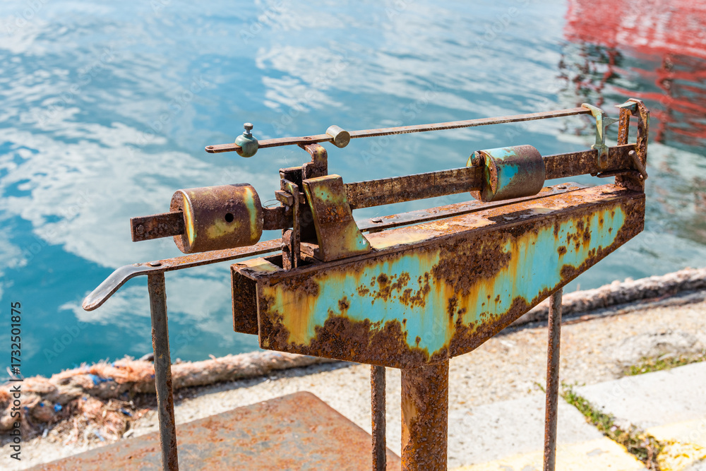 Rusty mechanical beam weighing scales. Industrial scales Stock Photo ...